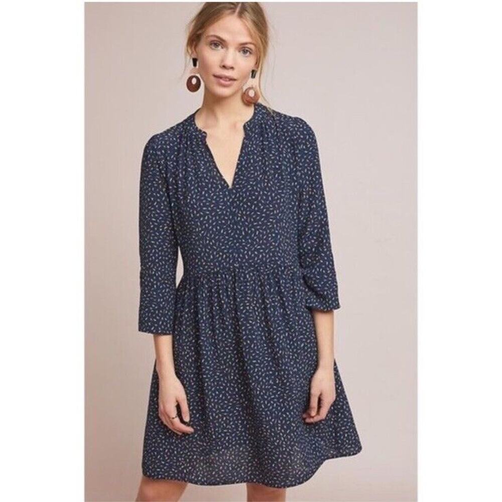 Anthropologie Maeve Navy Blue Speckled Juno Dress Size Small Confetti